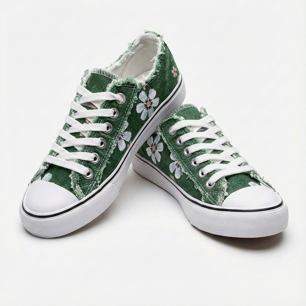 Women's Floral Denim Low-Top Canvas Sneakers