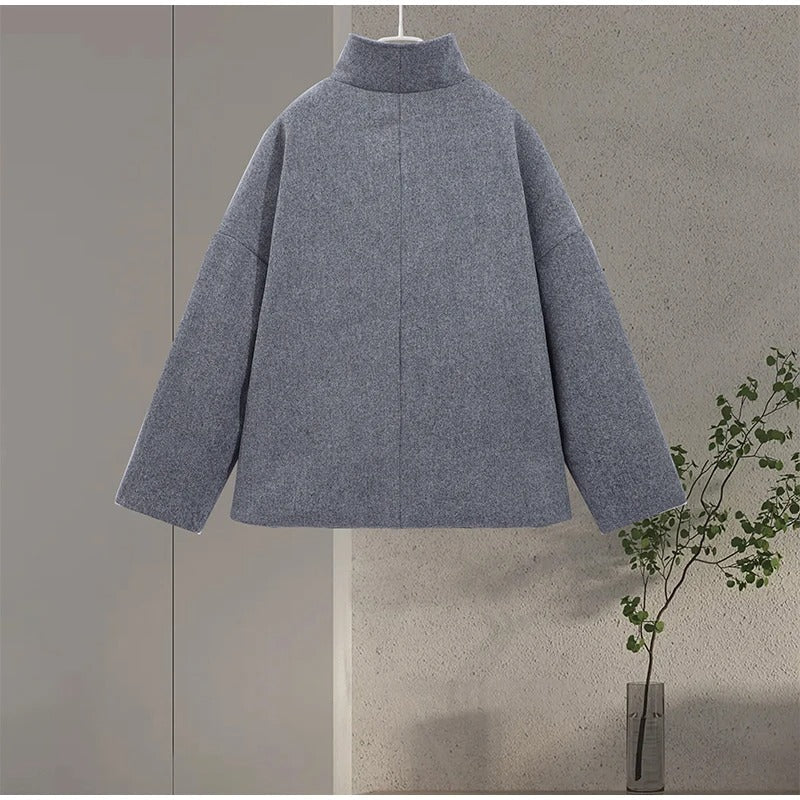 Women's Oversized Funnel Neck Double-Breasted Short Coat