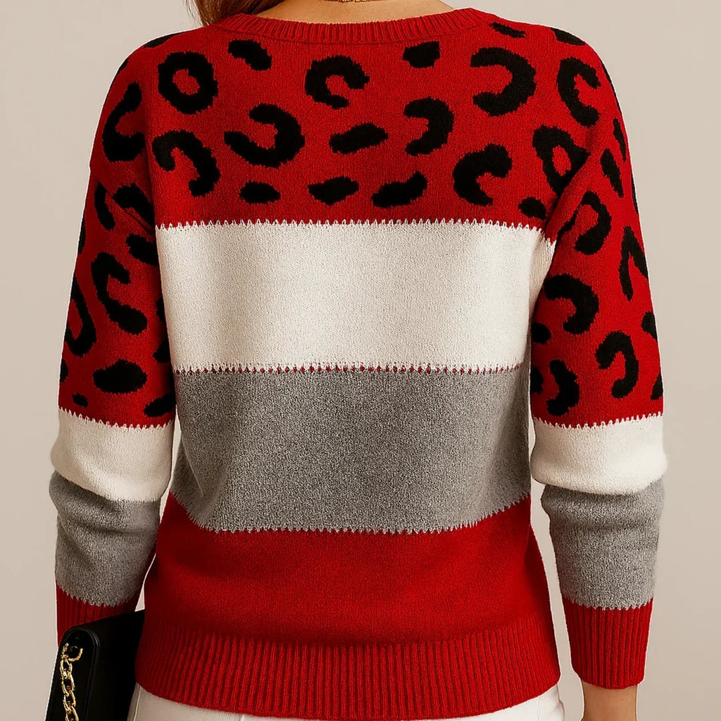 Women's Leopard Print Colour Block Knit Sweater