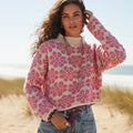 Women’s Floral Jacquard Cropped Mock Neck Sweater