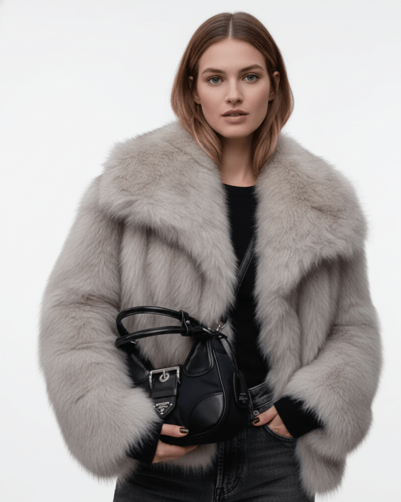 Women's Cropped Faux Fur Jacket with Open Front