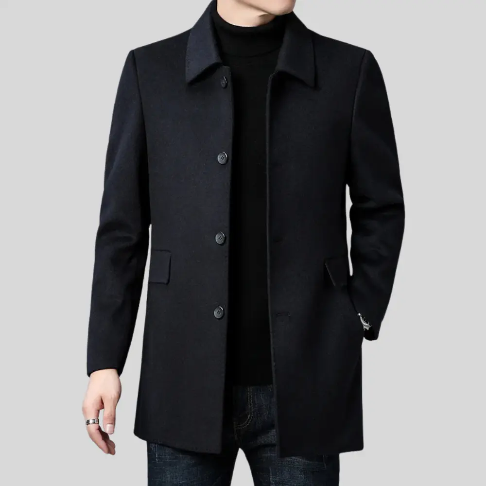 Men's Single-Breasted Overcoat with Flap Pockets