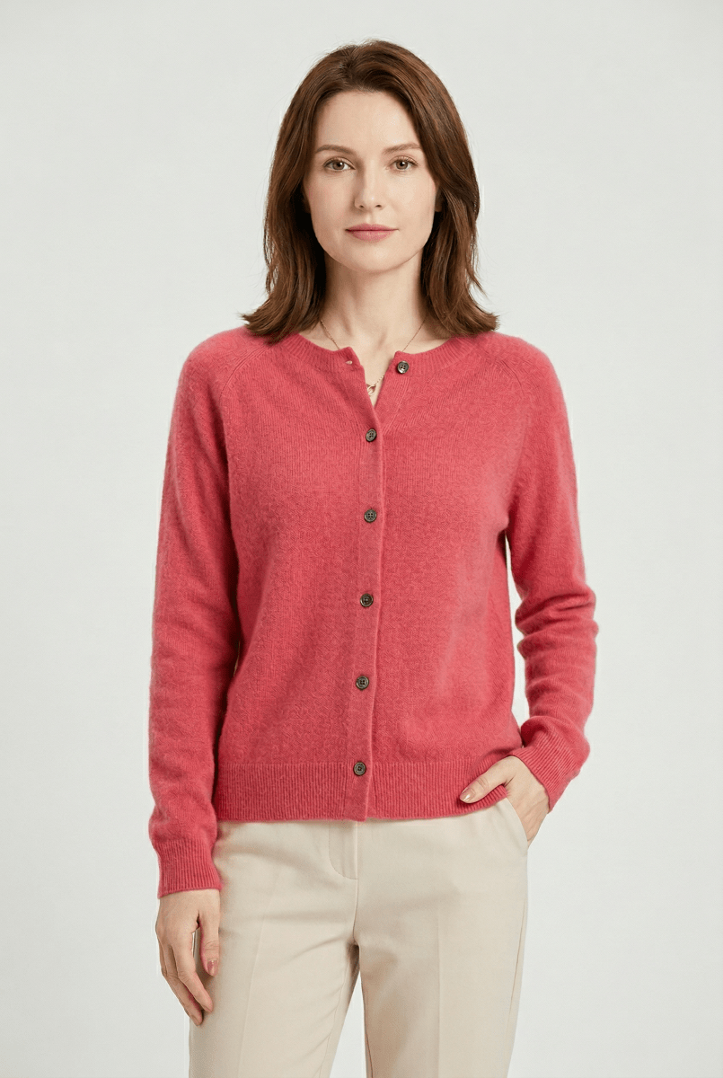 Women's Classic Button-Front Knit Cardigan with Round Neck
