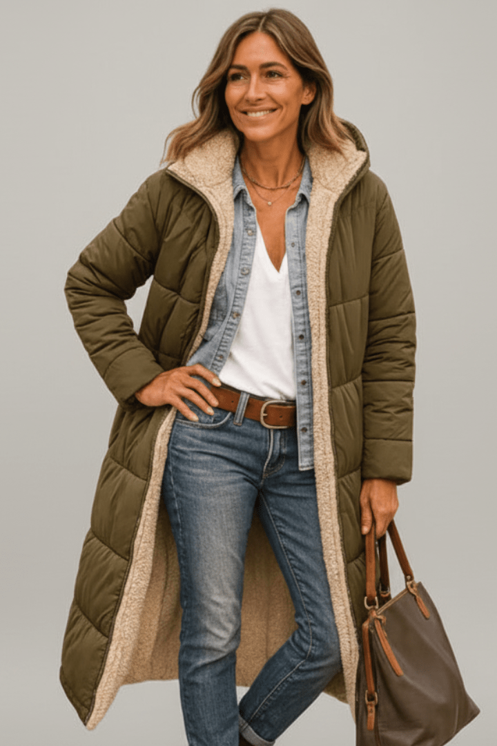 Women's Longline Puffer Coat with Sherpa Lining