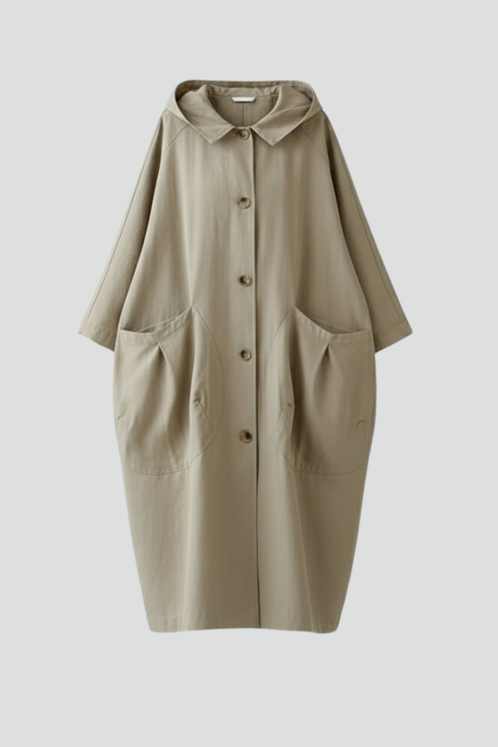 Women's Oversized Hooded Cocoon Coat with Pleated Pockets