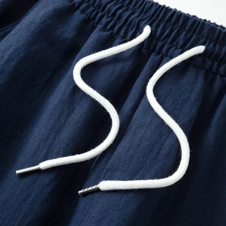 Men's Wide-Leg Drawstring Linen-Look Trousers