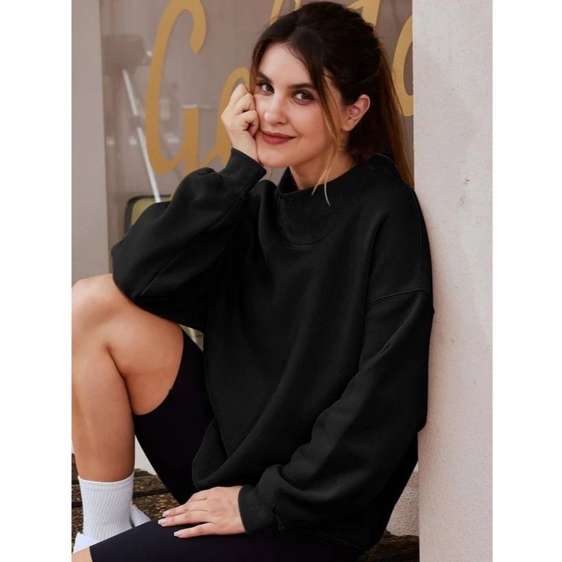 Women’s Oversized Mock Neck Fleece Sweatshirt