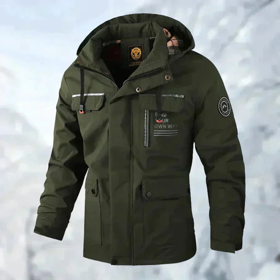 Men's Multi-Pocket Windbreaker Jacket with Stand Collar