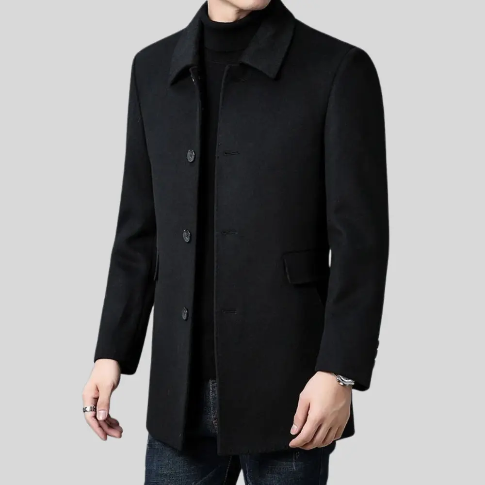 Men's Single-Breasted Overcoat with Flap Pockets