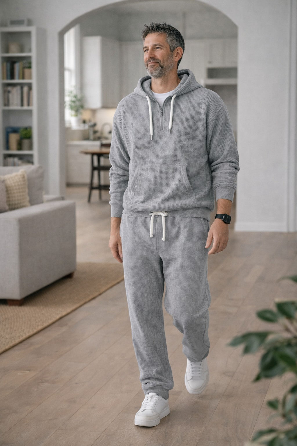 Men's Waffle Knit Half-Zip Hoodie and Jogger Set