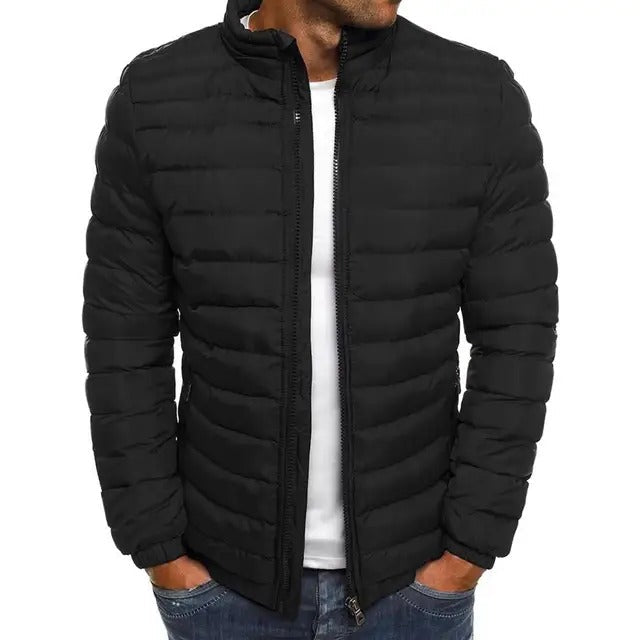 Men's Quilted Puffer Jacket with Stand Collar