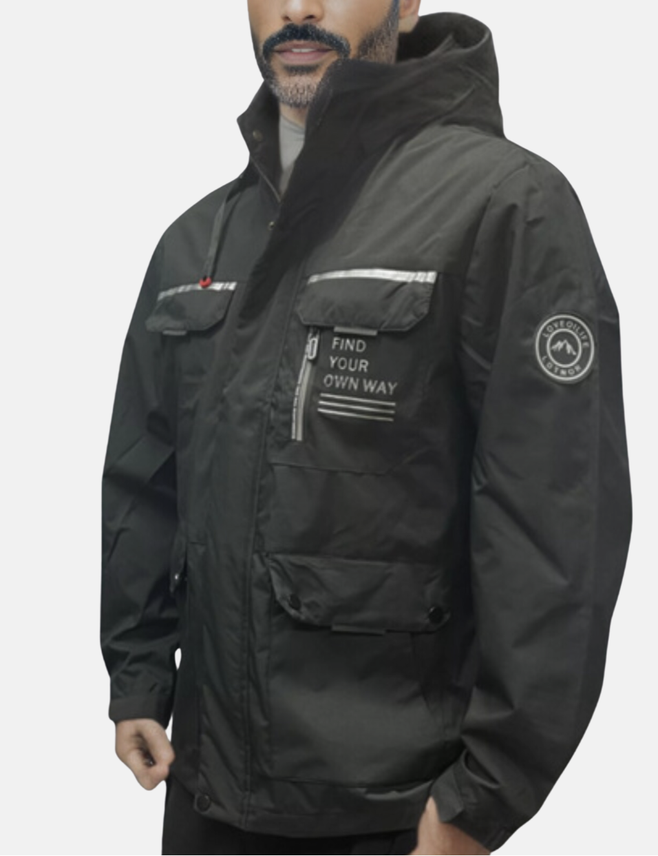 Men's Multi-Pocket Windbreaker Jacket with Stand Collar
