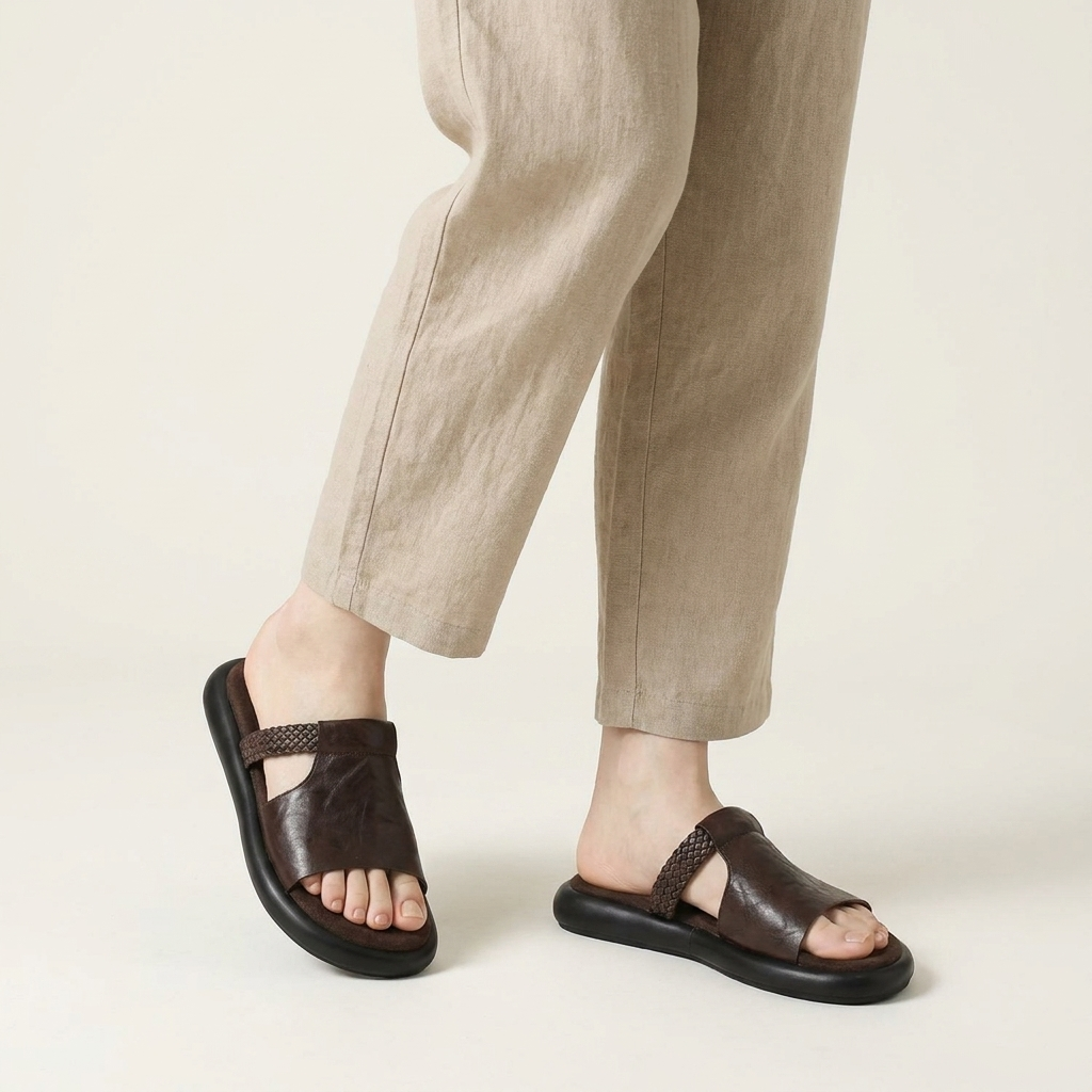 Women's Woven Strap Slide Sandals with Platform Sole