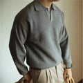 Men's Textured Knit Long Sleeve Polo Sweater