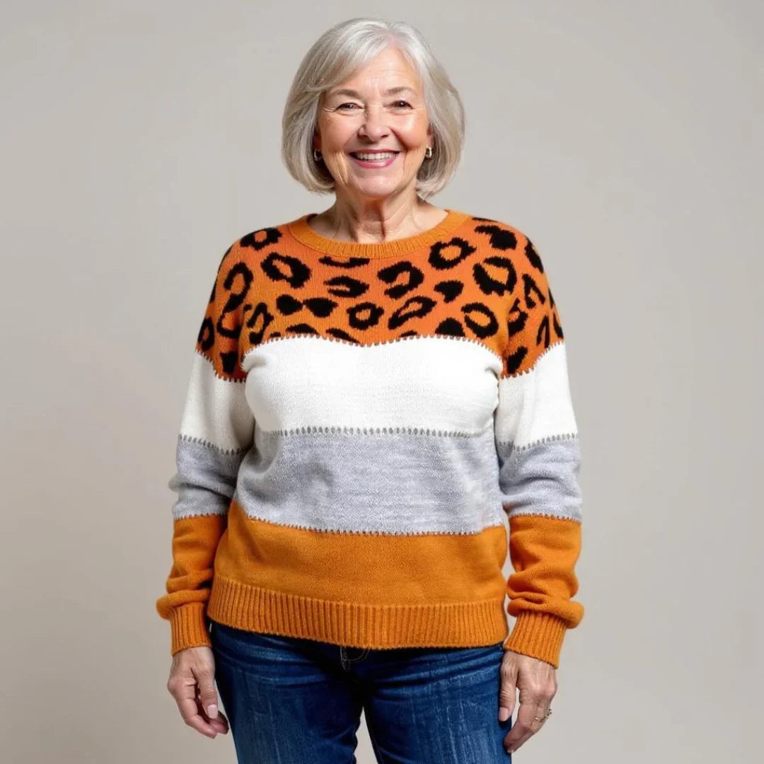 Women's Leopard Print Colour Block Knit Sweater