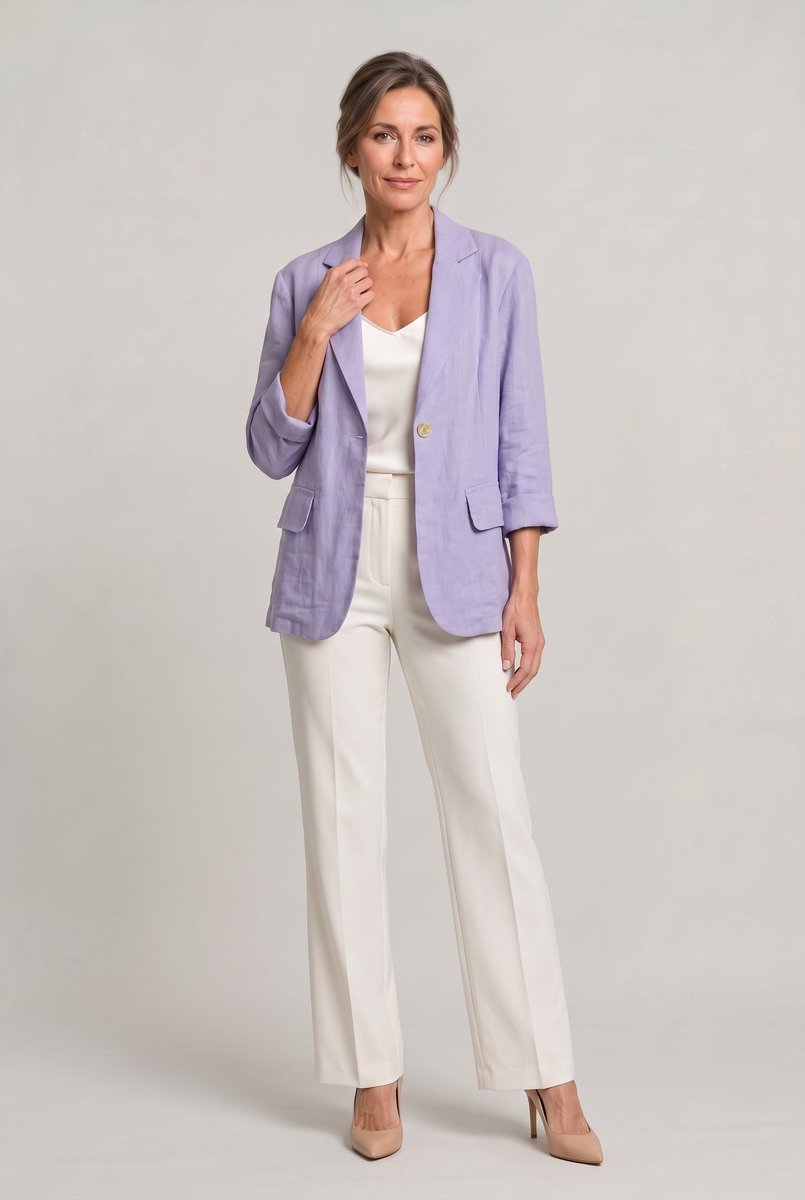 Women's Relaxed Single-Button Linen-Look Blazer