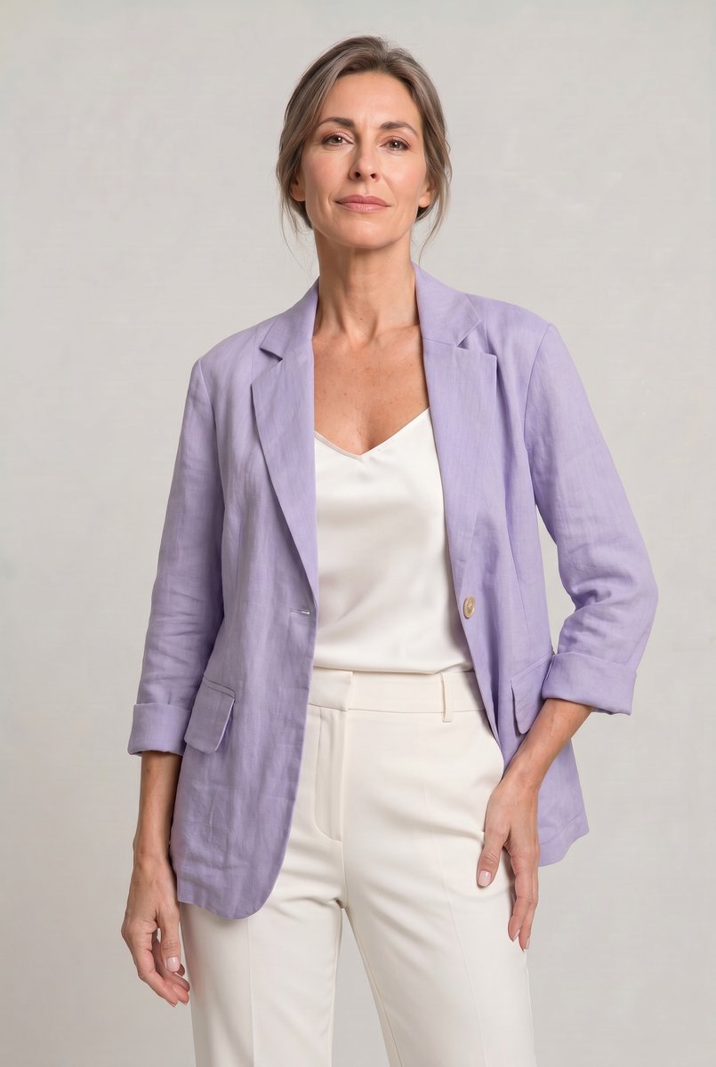Women's Relaxed Single-Button Linen-Look Blazer