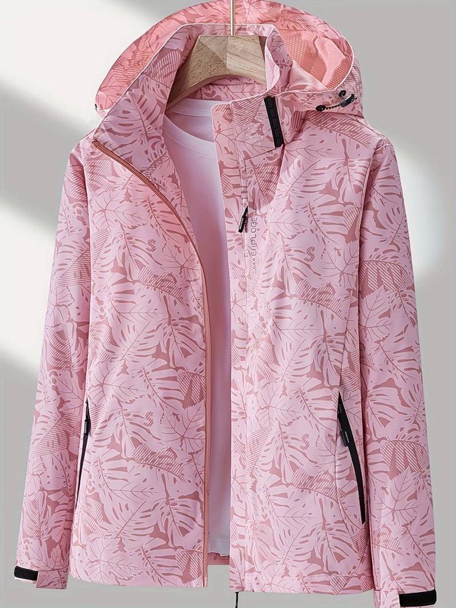 Women's Printed Windbreaker Jacket with Adjustable Hood