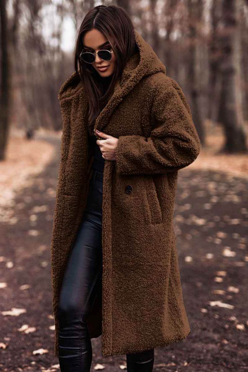 Women's Oversized Hooded Teddy Coat with Longline Fit