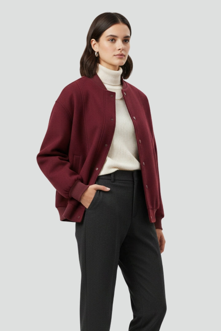 Women's Oversized Bomber Jacket with Snap Button Front