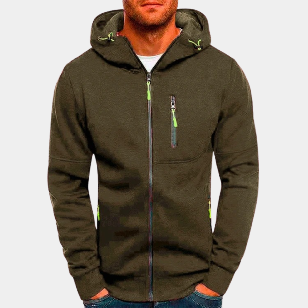 Men's Zip-Up Hooded Sweatshirt with Contrast Drawcords