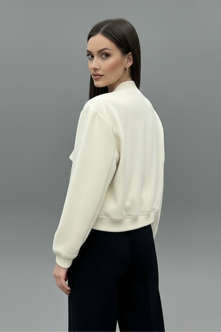 Women's Cropped Bomber Jacket with Flap Pockets