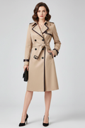 Women's Contrast Trim Double-Breasted Trench Coat