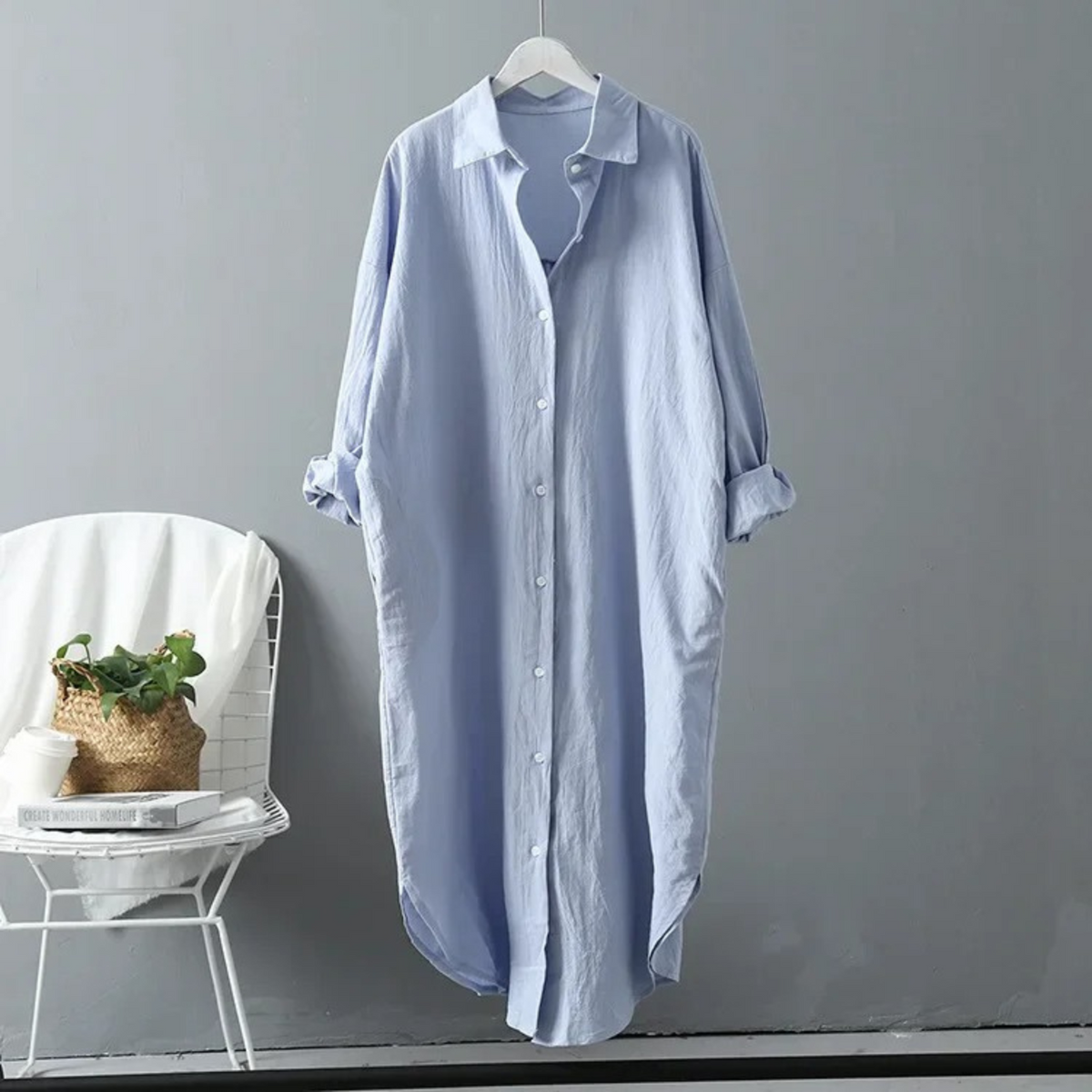 Women's Longline Oversized Button-Down Shirt Dress