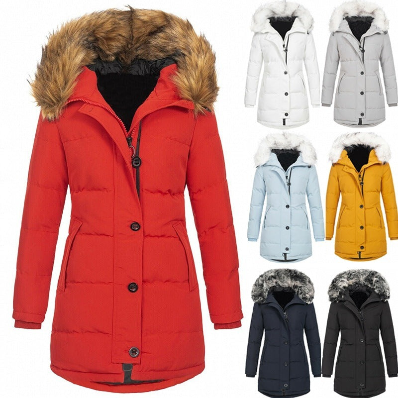 Women's Padded Parka Coat with Faux Fur Trim Hood