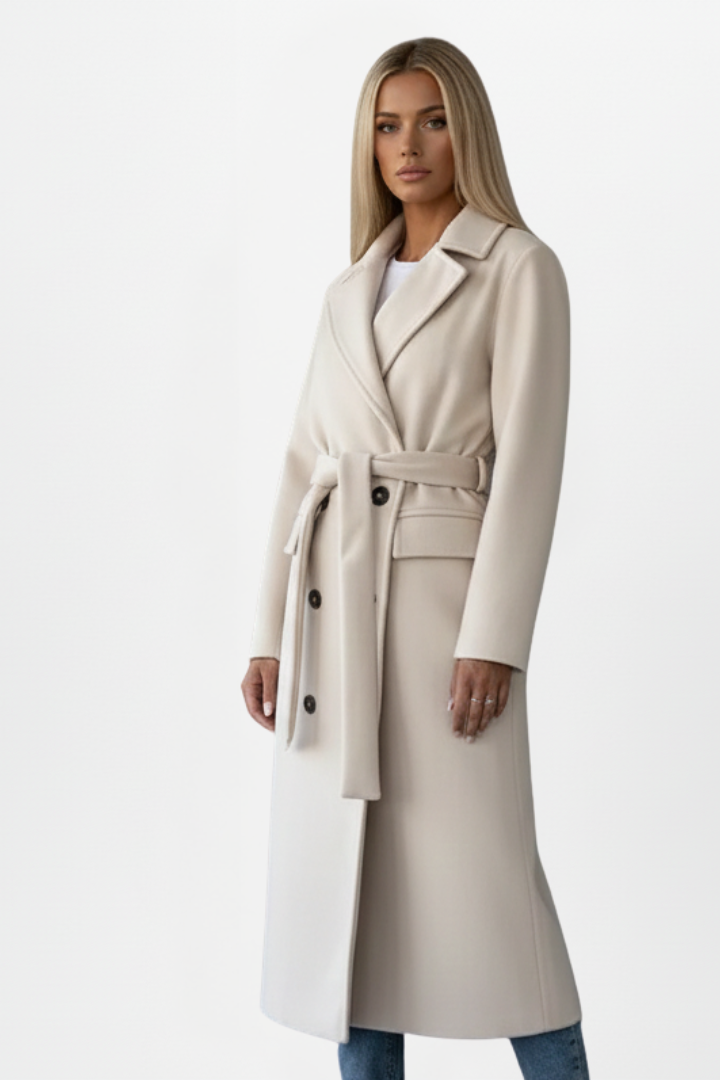 Women's Belted Longline Trench Coat with Storm Flap