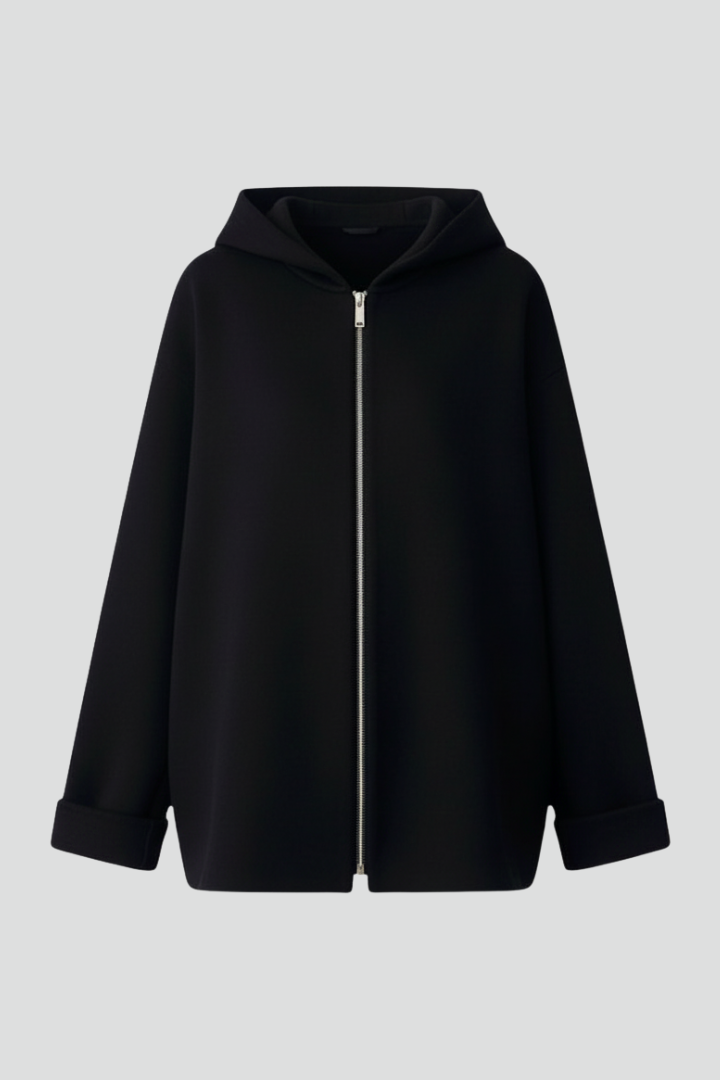 Women's Oversized Hooded Zip Jacket with Turn-Up Cuffs
