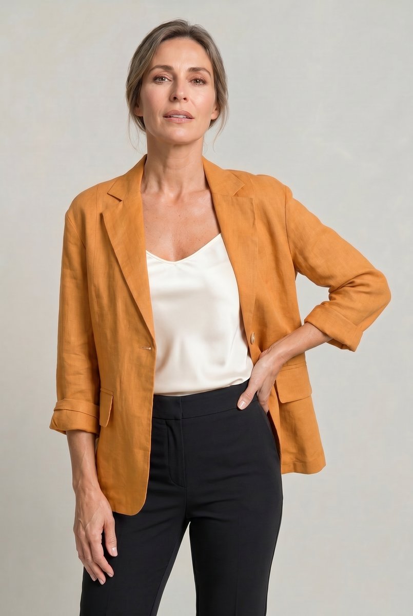 Women's Relaxed Single-Button Linen-Look Blazer