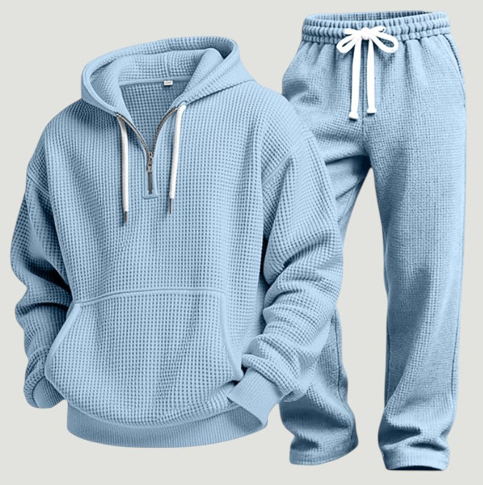 Men's Waffle Knit Half-Zip Hoodie and Jogger Set