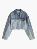 Women's Two-Tone Patchwork Cropped Denim Jacket
