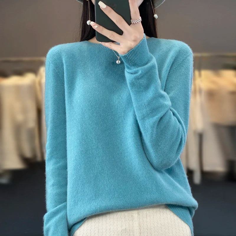 Women's Soft Knit Crew Neck Sweater with Ribbed Trim
