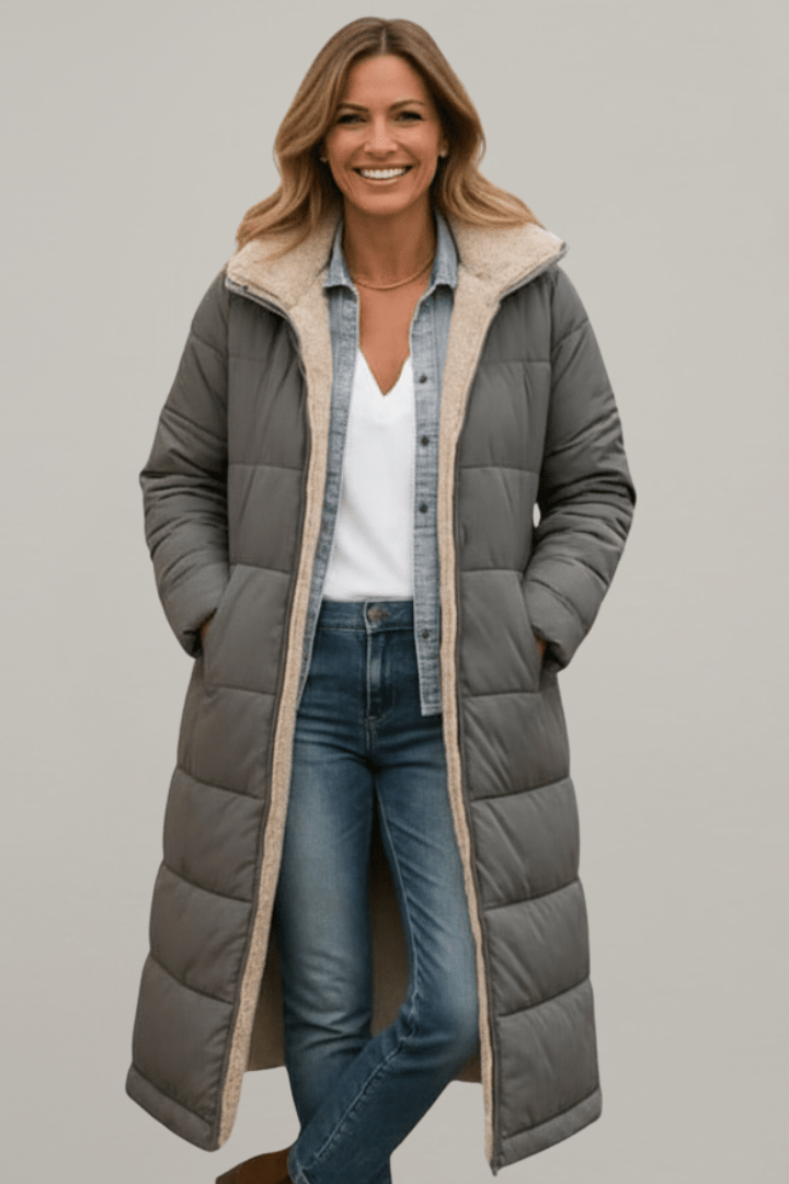 Women's Longline Puffer Coat with Sherpa Lining