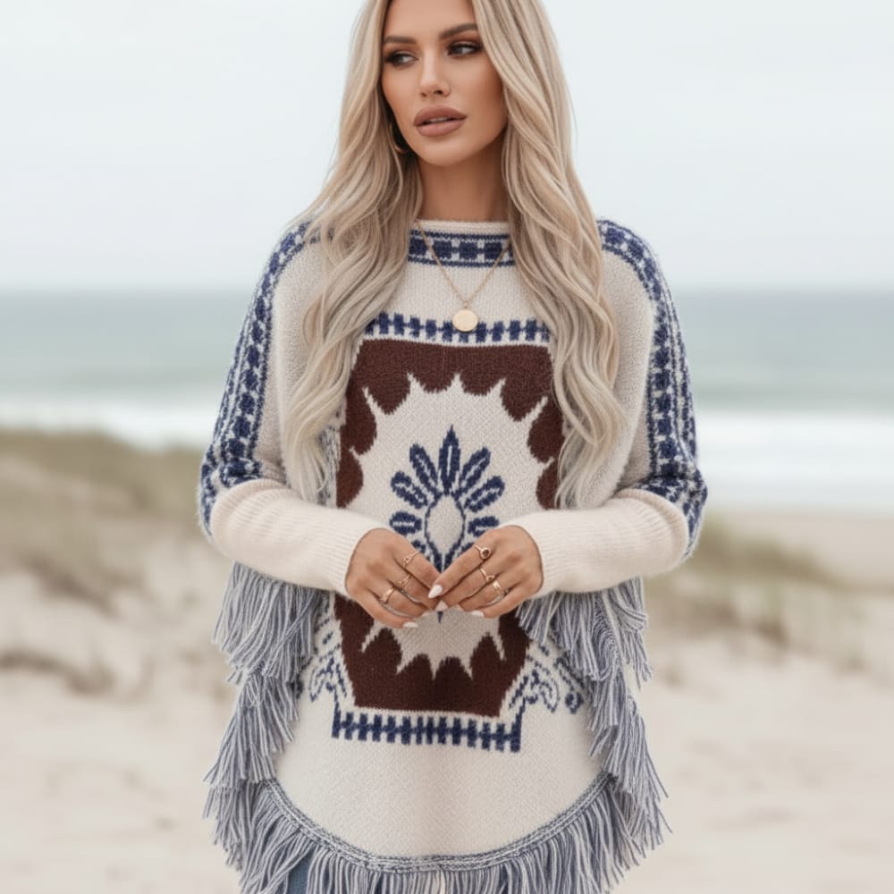 Women’s Jacquard Knit Poncho Sweater