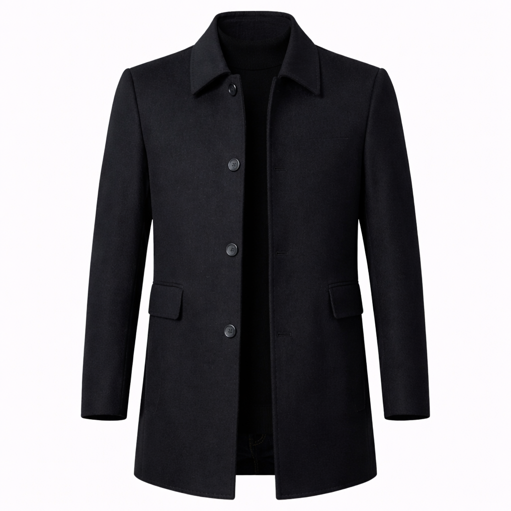 Men's Single-Breasted Overcoat with Flap Pockets