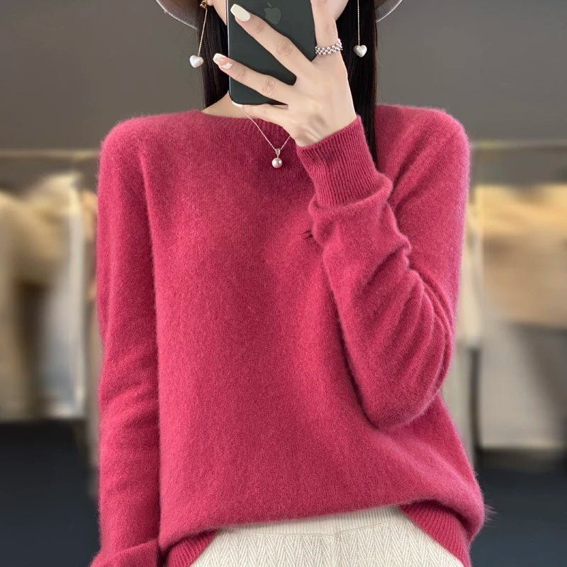 Women's Soft Knit Crew Neck Sweater with Ribbed Trim