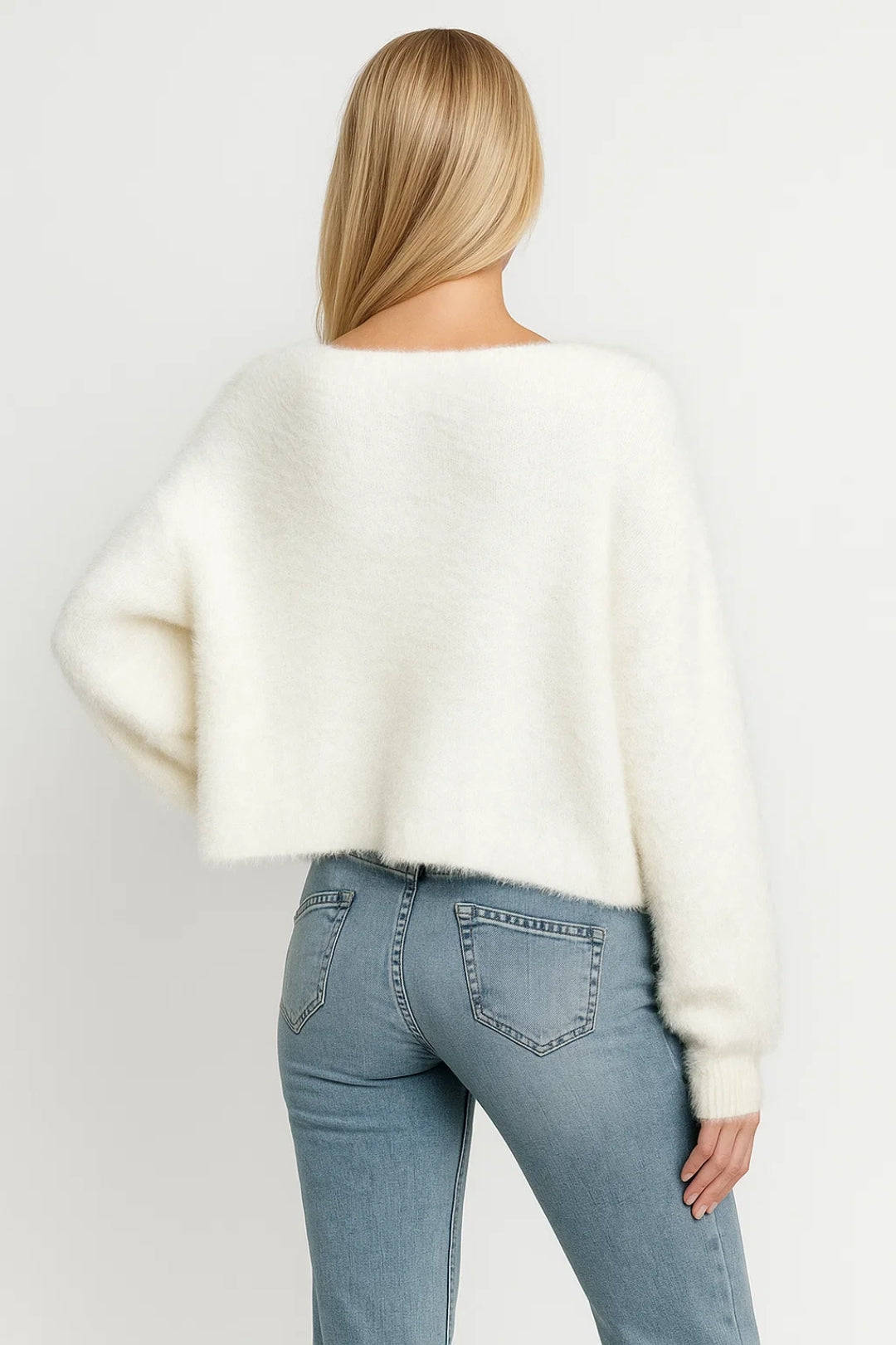 Women's Fuzzy Knit Cardigan with Pearl Trim Detail