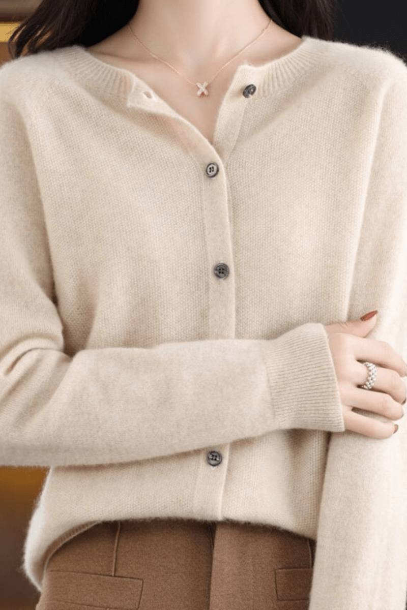 Women's Classic Button-Front Knit Cardigan with Round Neck