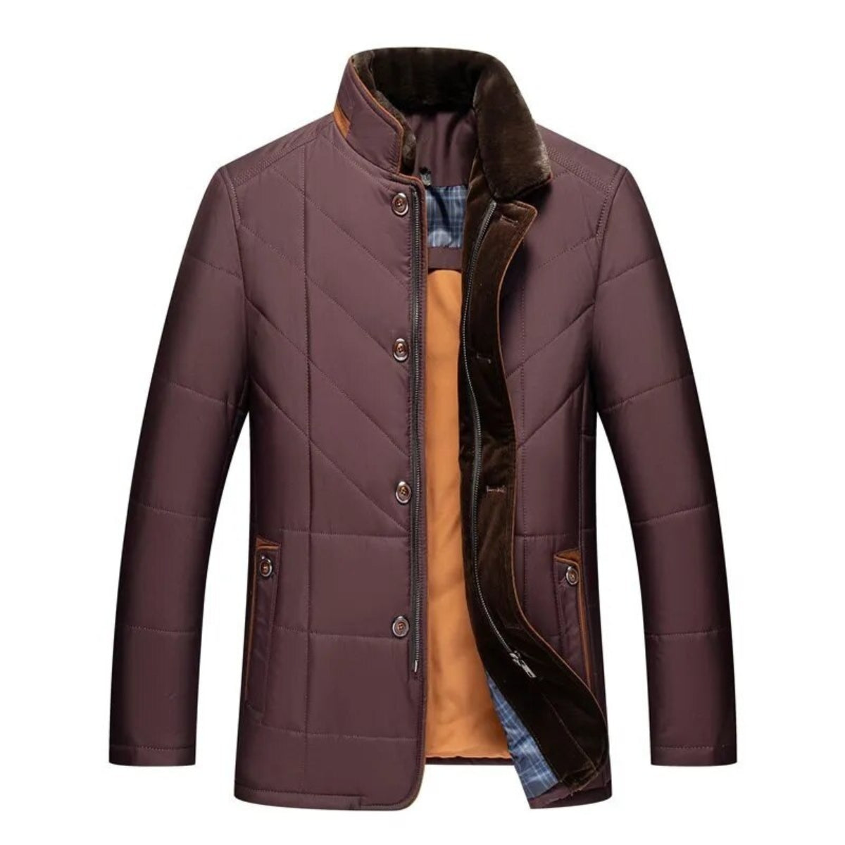 Men's Quilted Winter Jacket with Faux Fur Collar