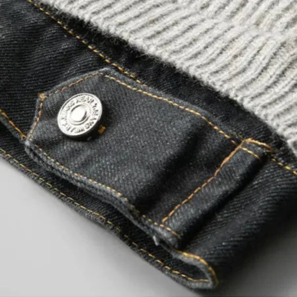 Men's Rib Knit Cardigan Jacket with Denim Trim