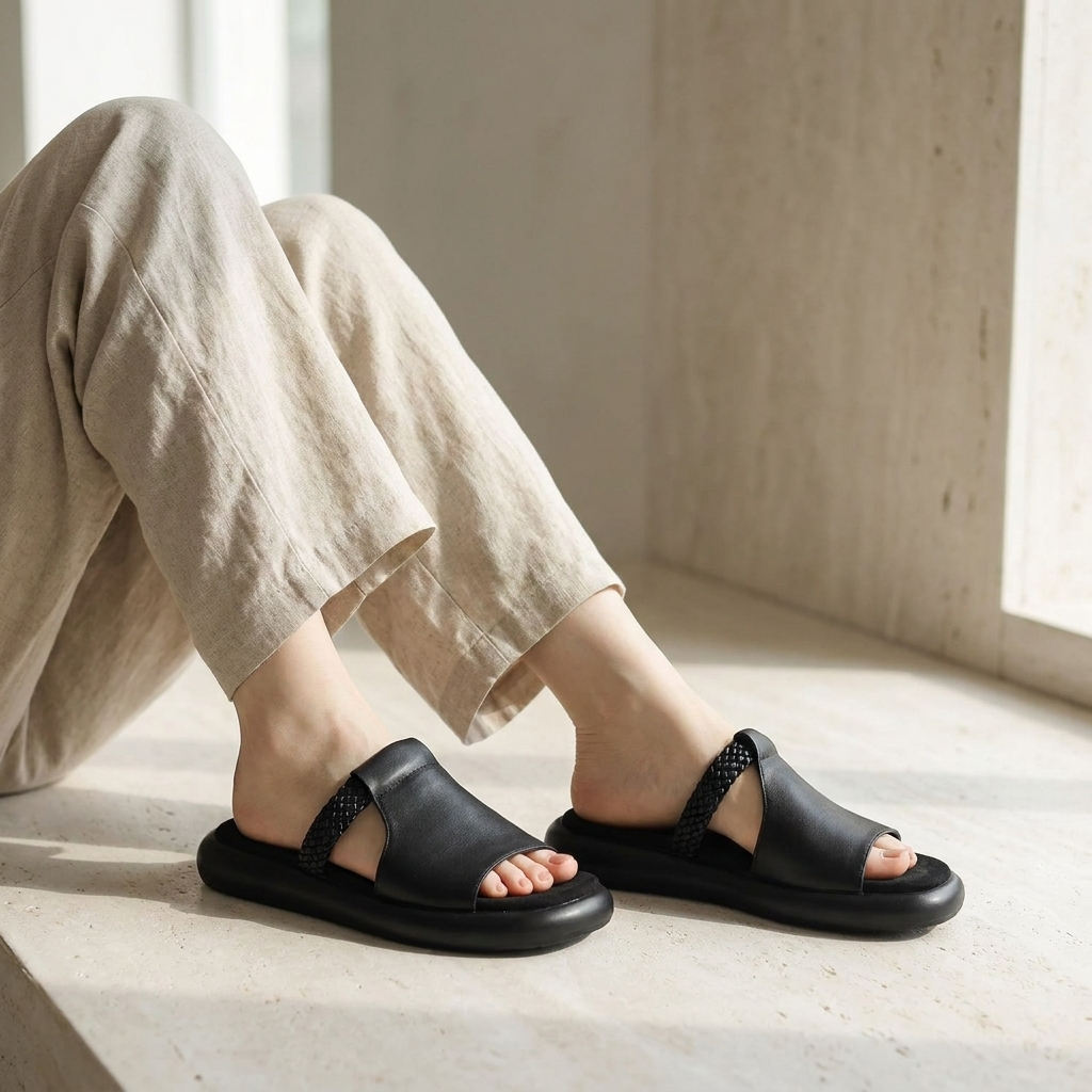 Women's Woven Strap Slide Sandals with Platform Sole