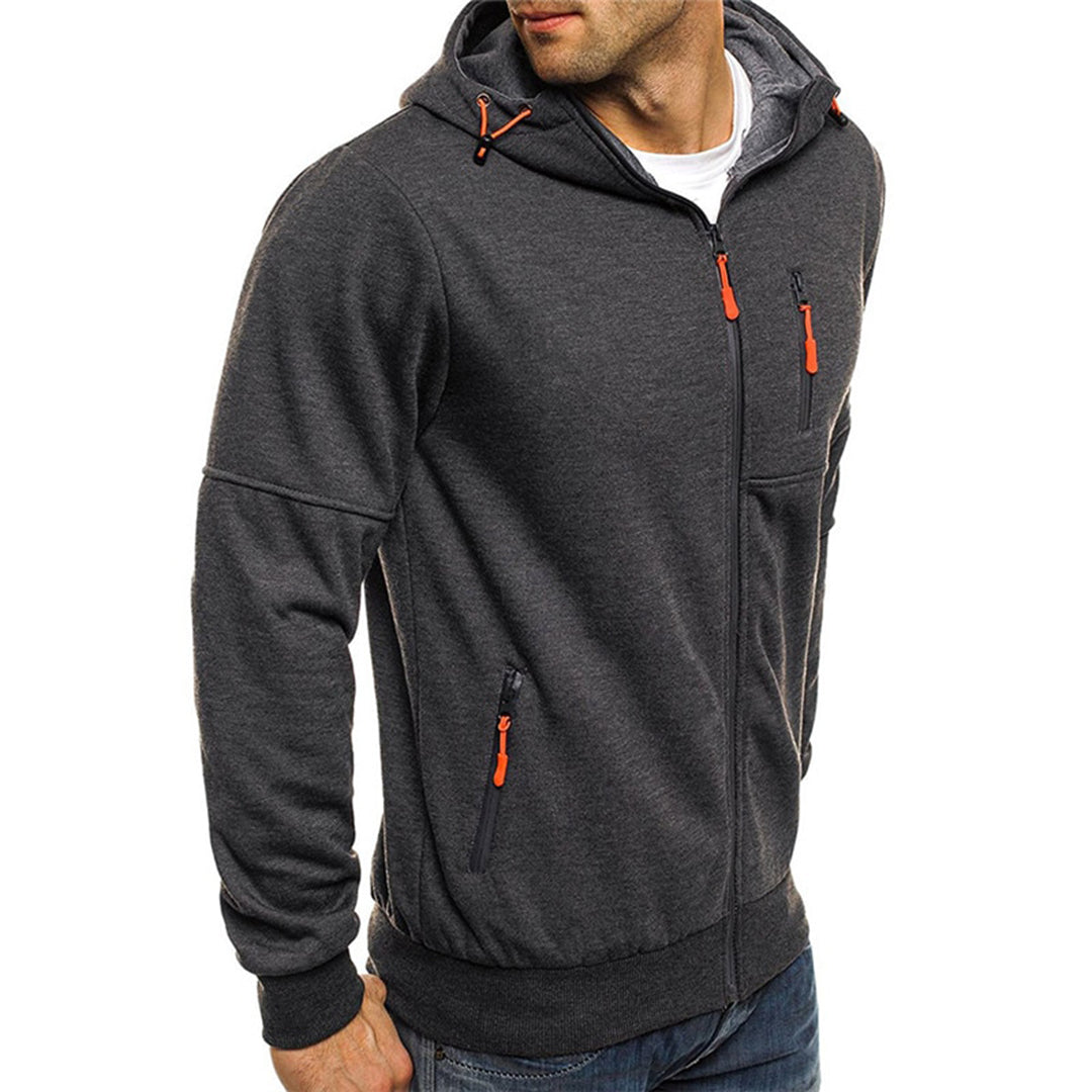 Men's Zip-Up Hooded Sweatshirt with Contrast Drawcords