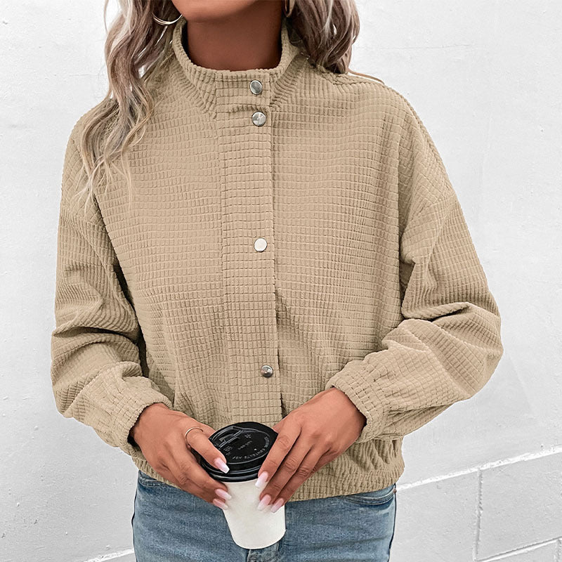 Women’s Waffle Knit Snap Button Jacket