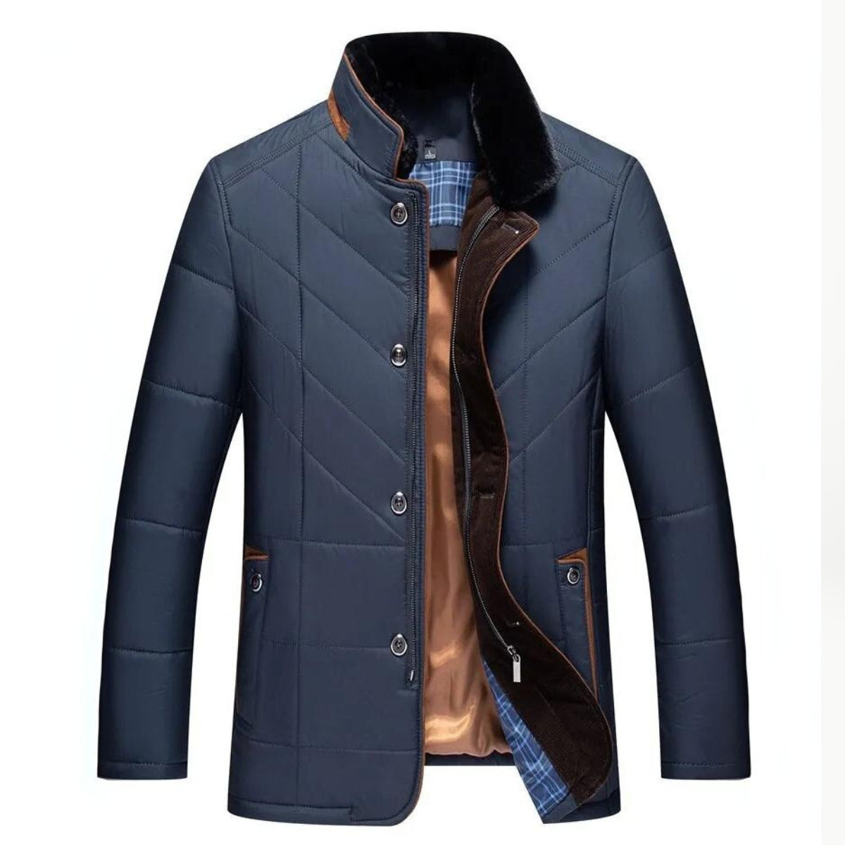 Men's Quilted Winter Jacket with Faux Fur Collar