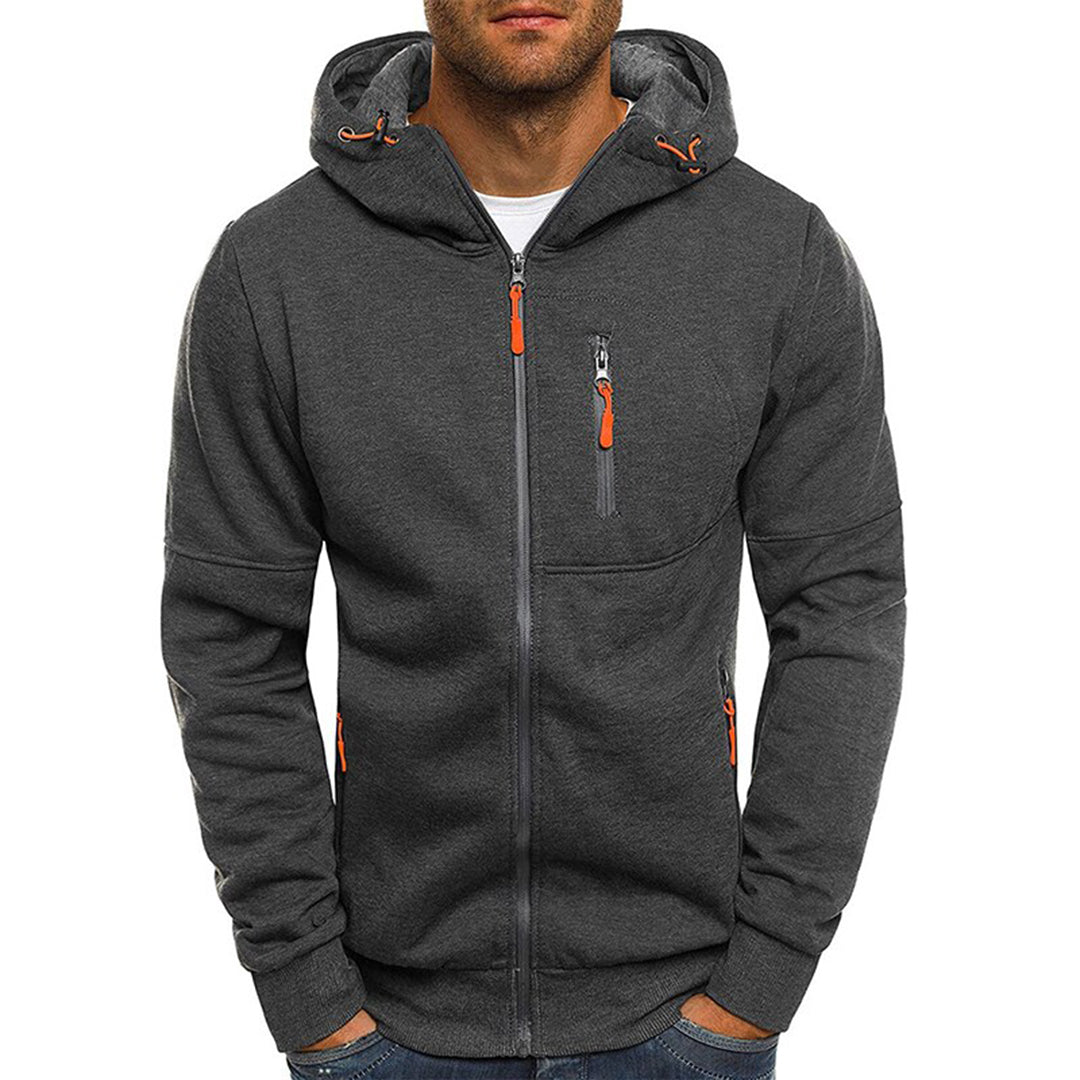 Men's Zip-Up Hooded Sweatshirt with Contrast Drawcords