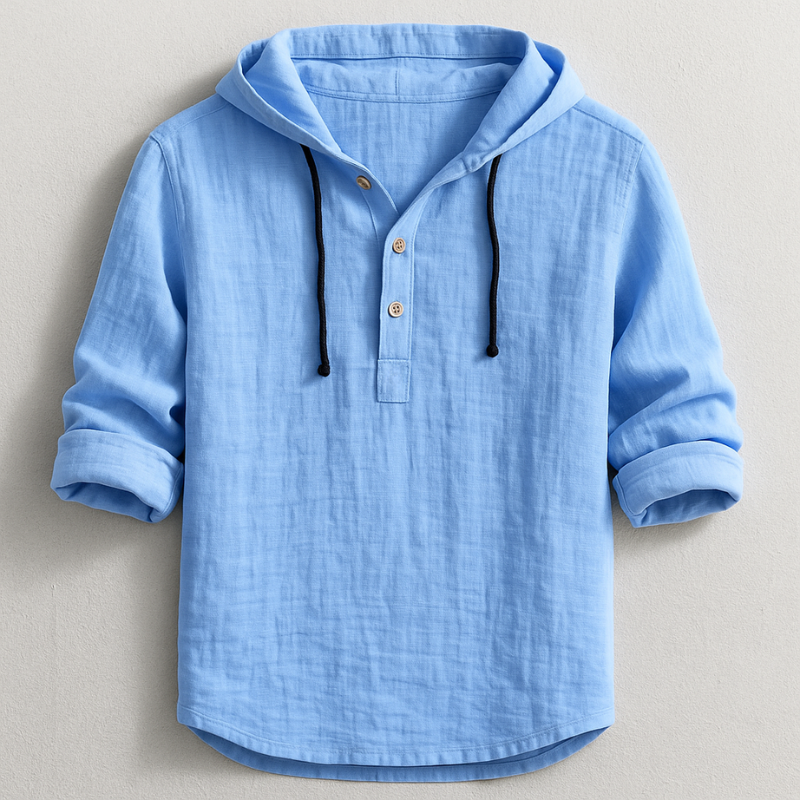Men's Hooded Henley Shirt with Drawstring Hood