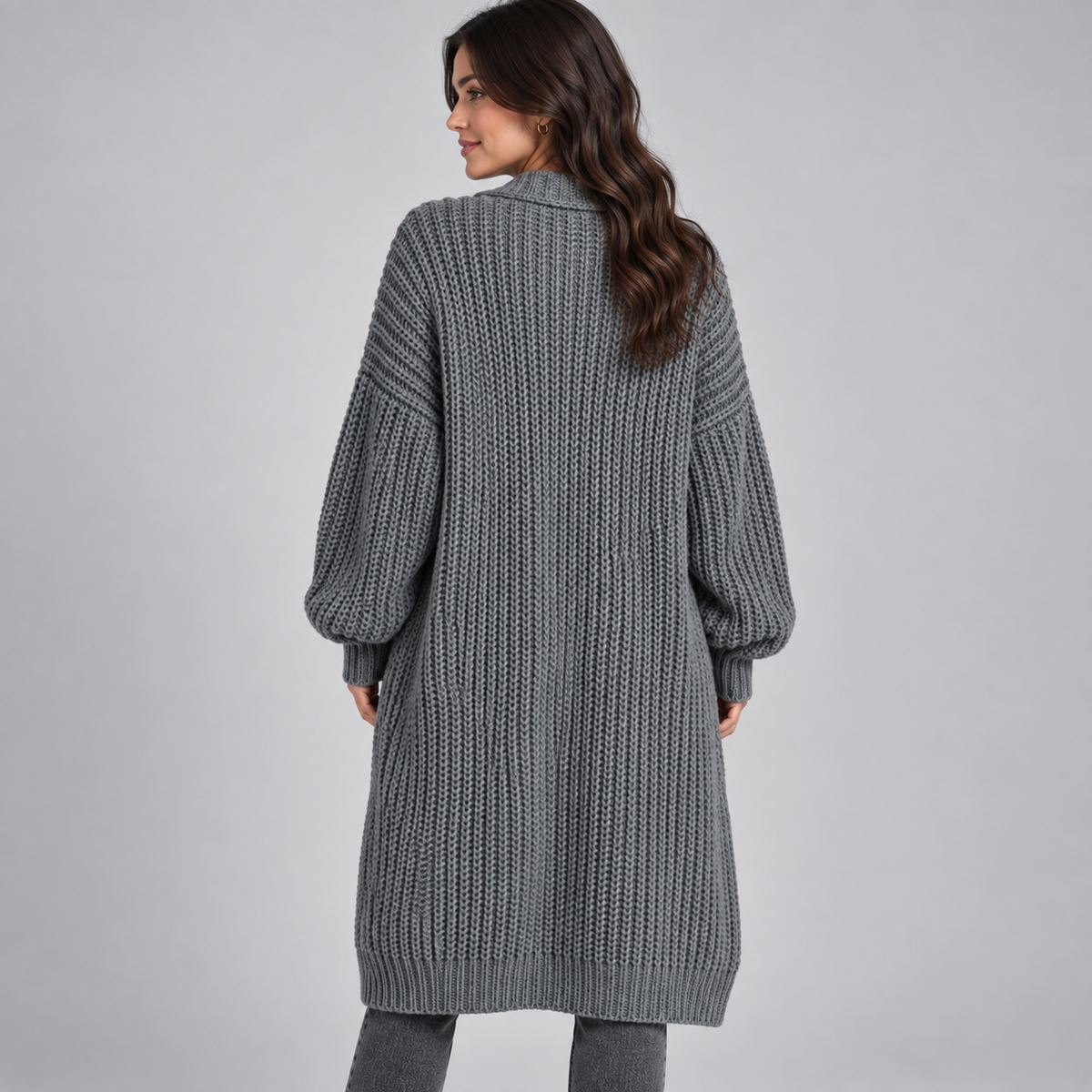 Women's Longline Chunky Knit Cardigan with Patch Pockets